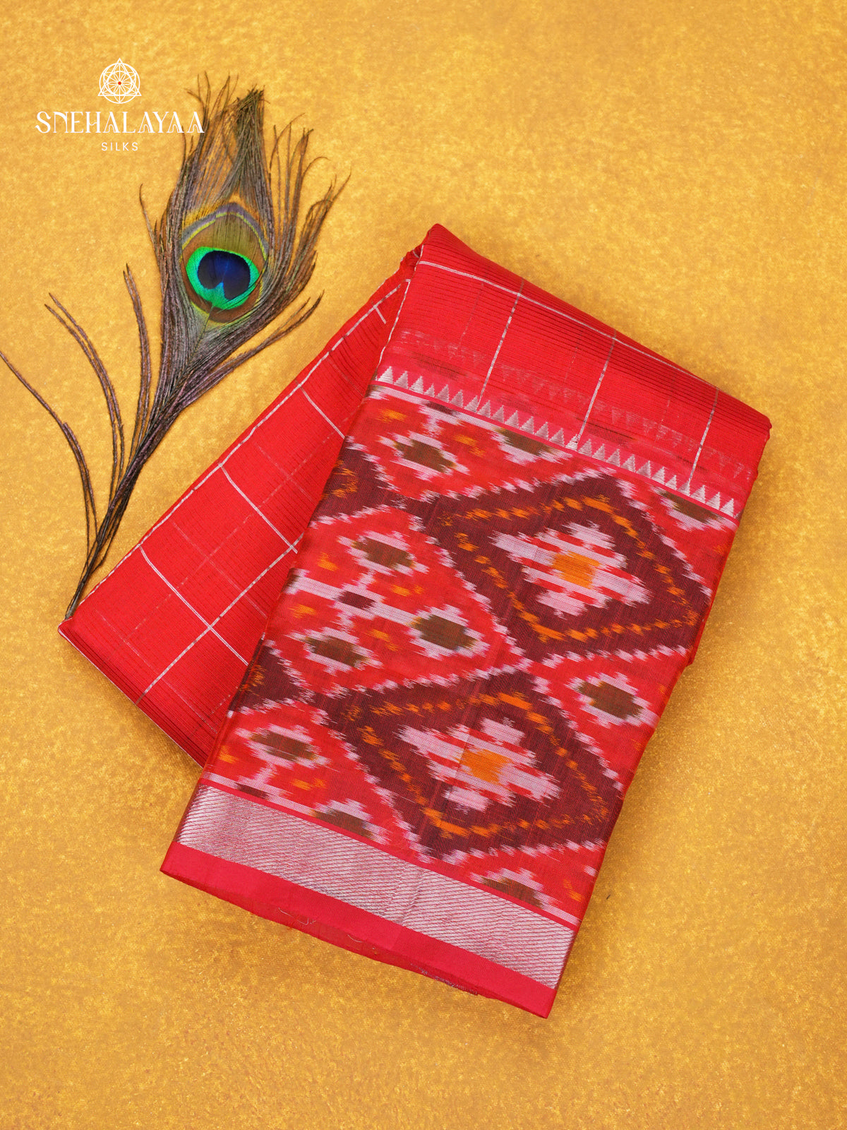 Red Mangalagiri Silk Cotton Saree with Ikat Border