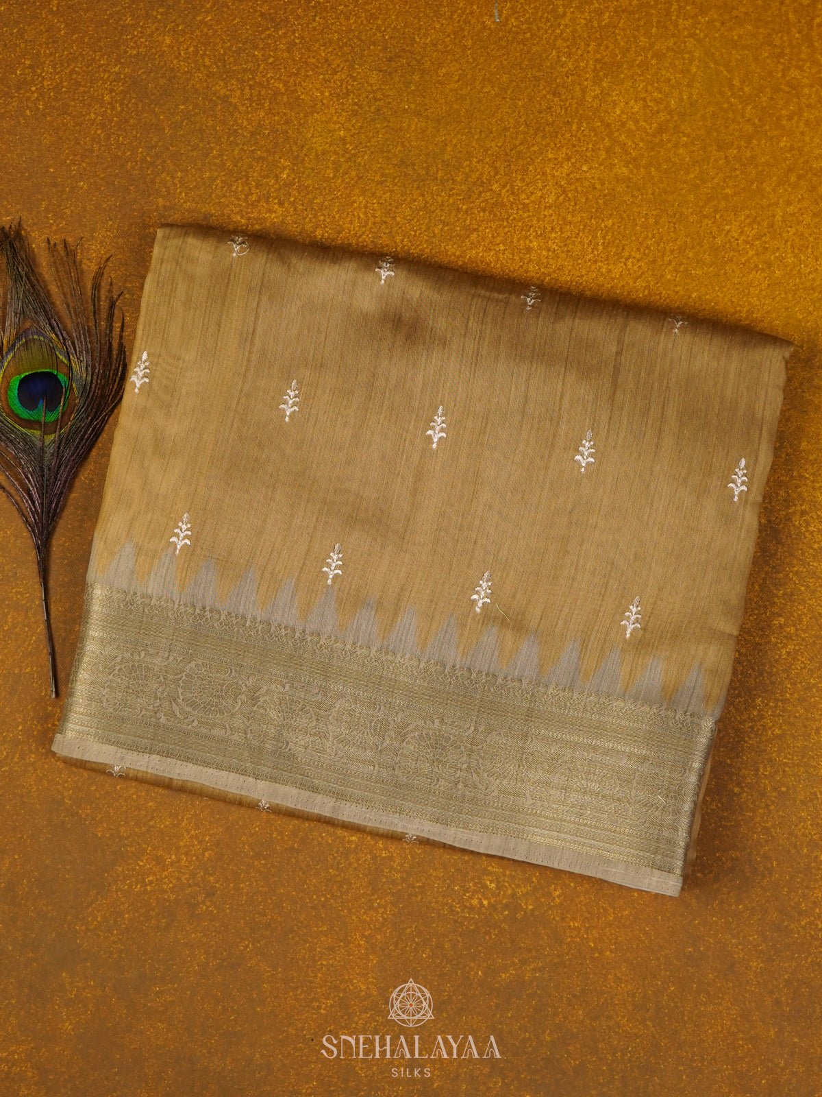 Pale Yellow Munga Tussar Saree
