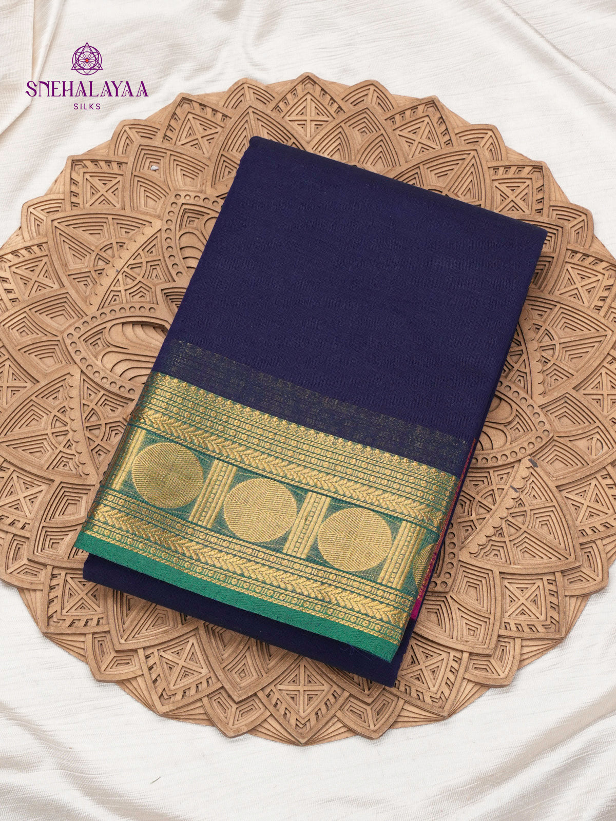 Deep Navy Blue Chettinad Cotton Saree