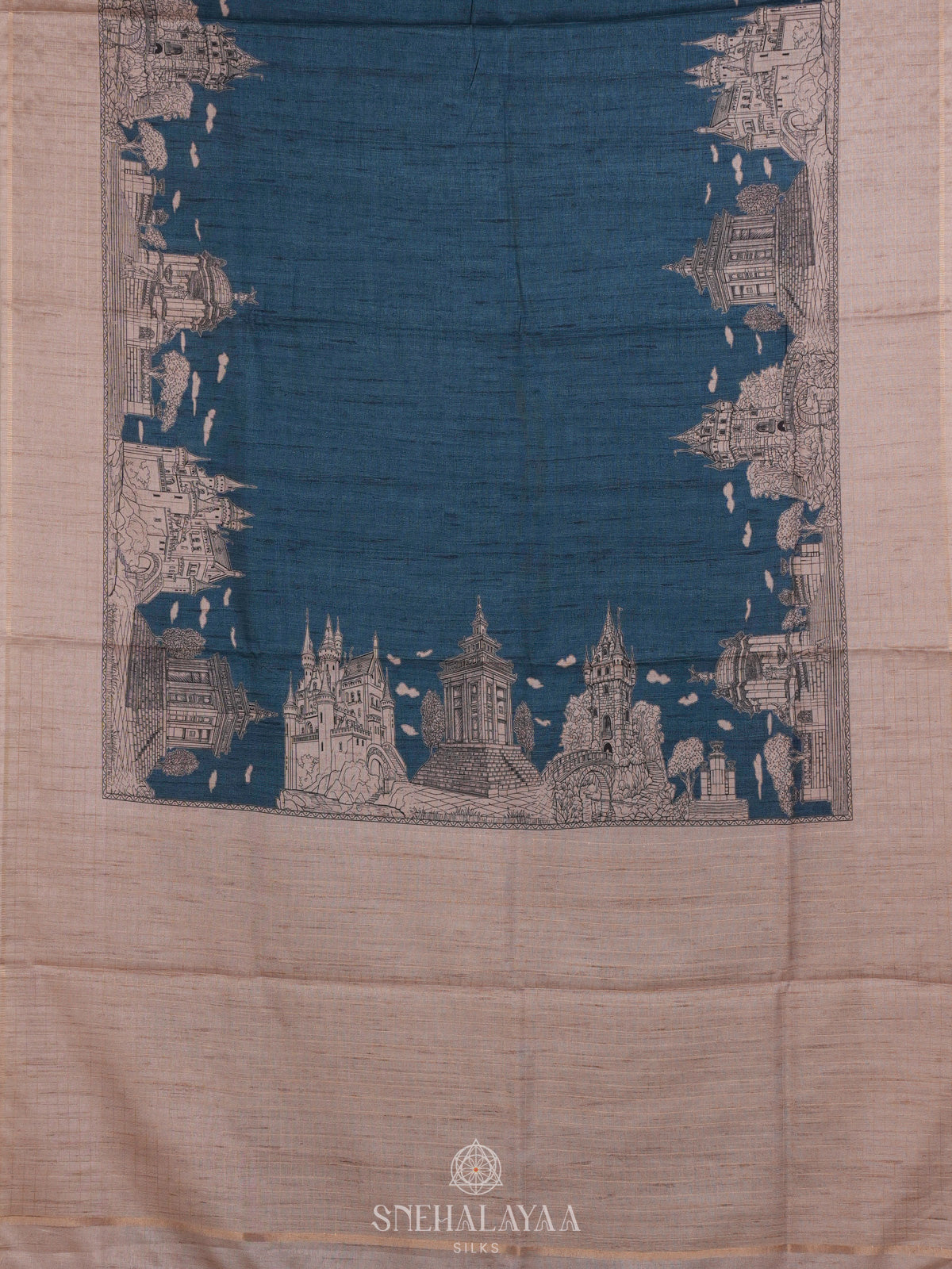 Teal Blue Tussar Saree