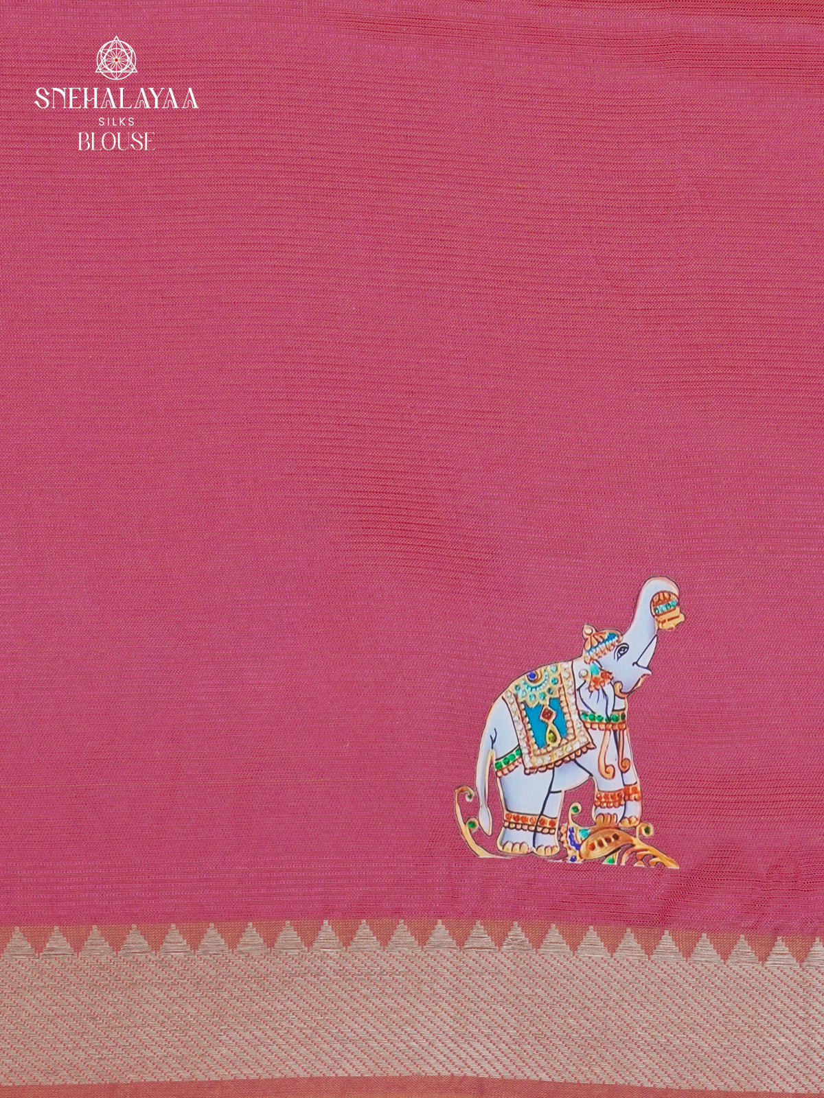 Pink Mangalagiri Silk Cotton Saree with Tanjore Art Print