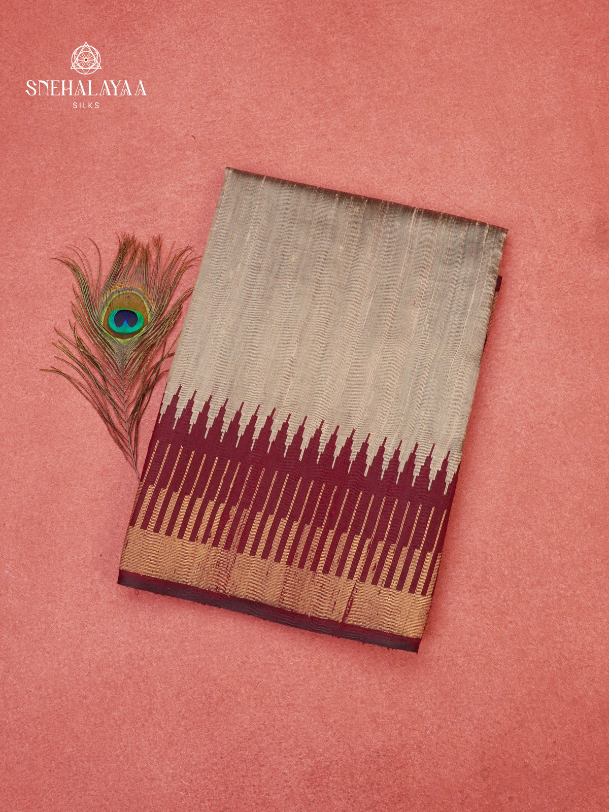 Beige Dupion Silk Saree