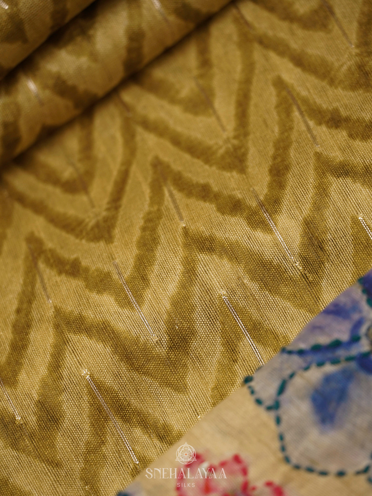 Mustard Munga Tussar Embroidery Saree