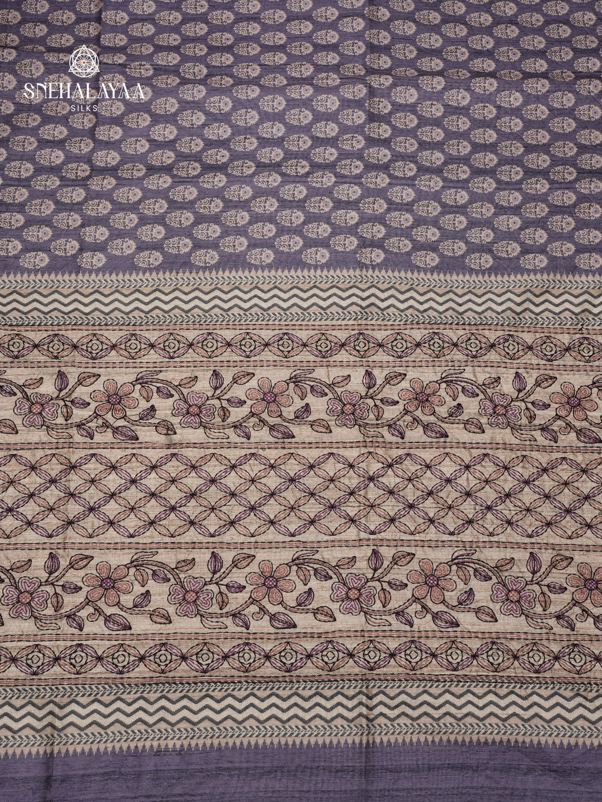 Grey Tussar Embroidery Saree