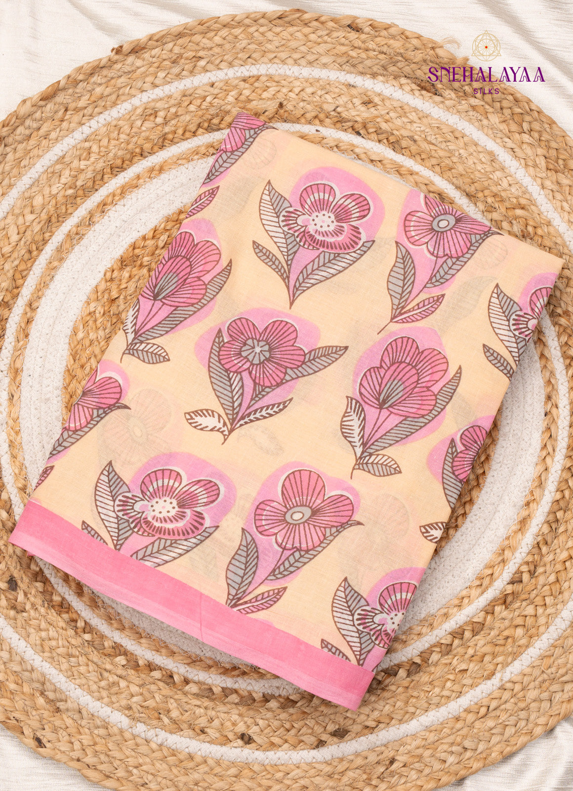 Beige Jaipur Cotton Saree