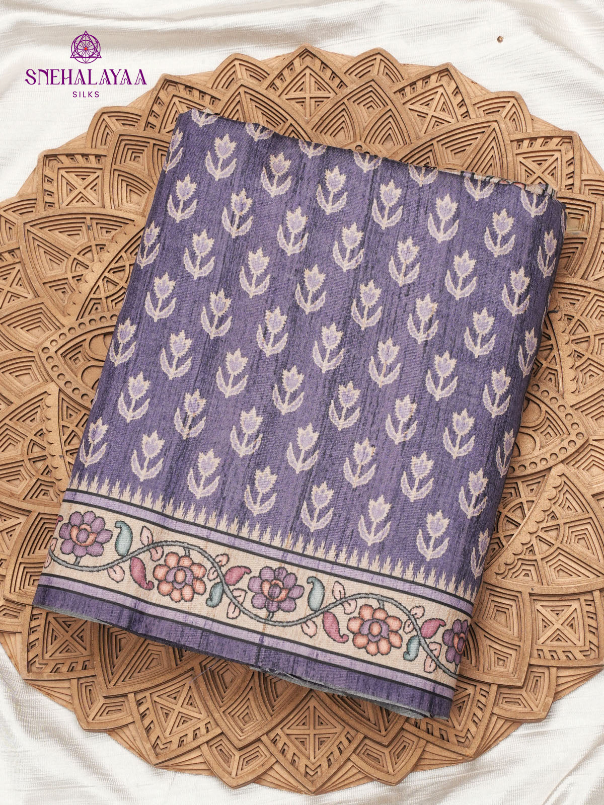 Purple Tussar Embroidery Saree