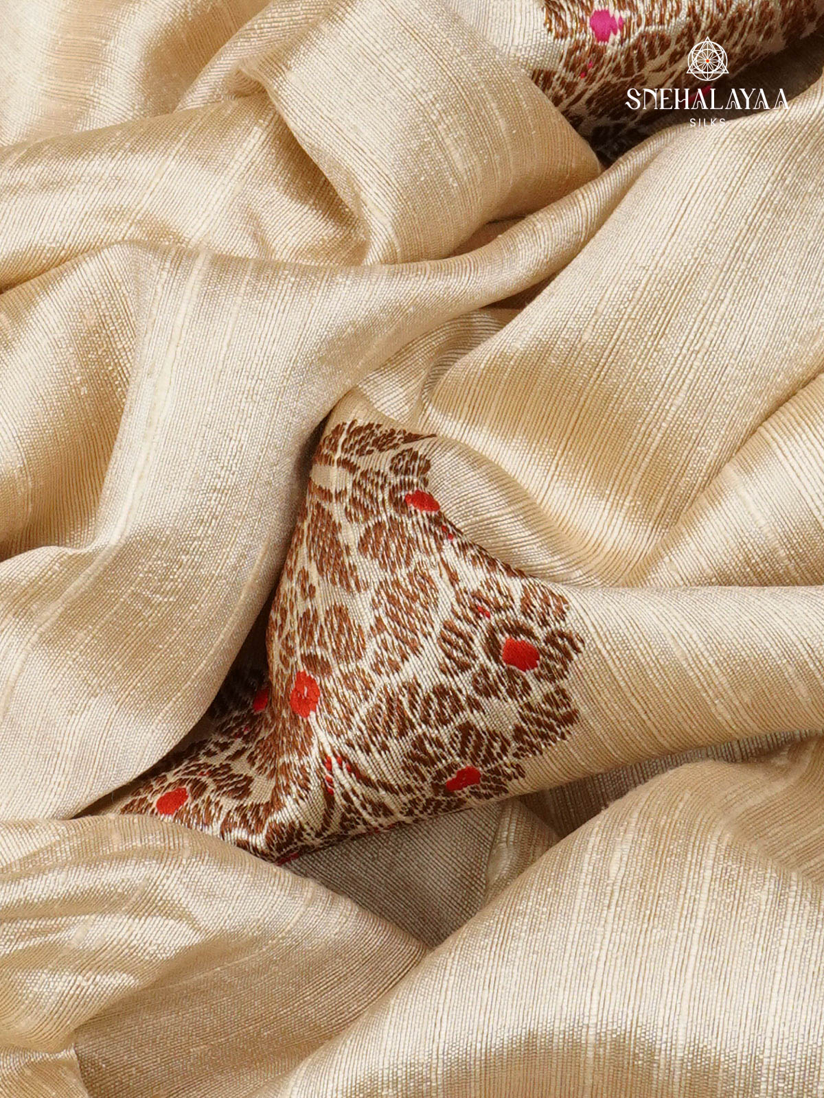 Beige Banaras Raw Silk Saree