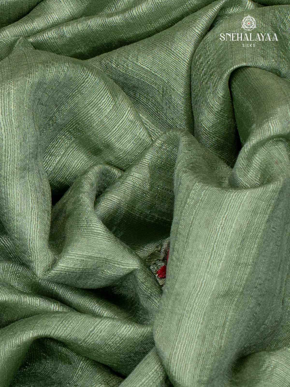 Sage Green Raw Silk Embroidery Saree