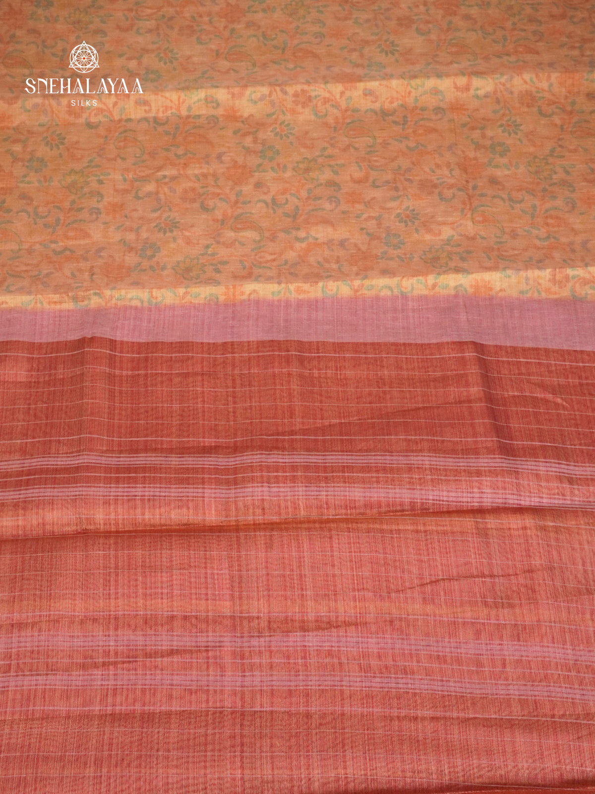 Orange With Pale Pink Linen Tissue Saree