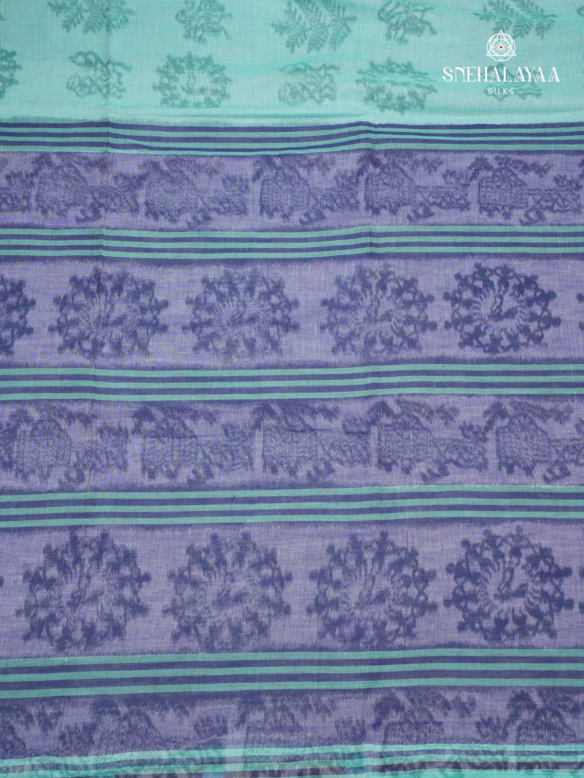 Ocean Blue Khadi Cotton Saree