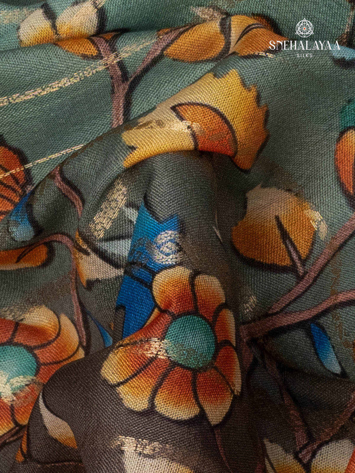 Sage Green Printed Mysore Silk Saree