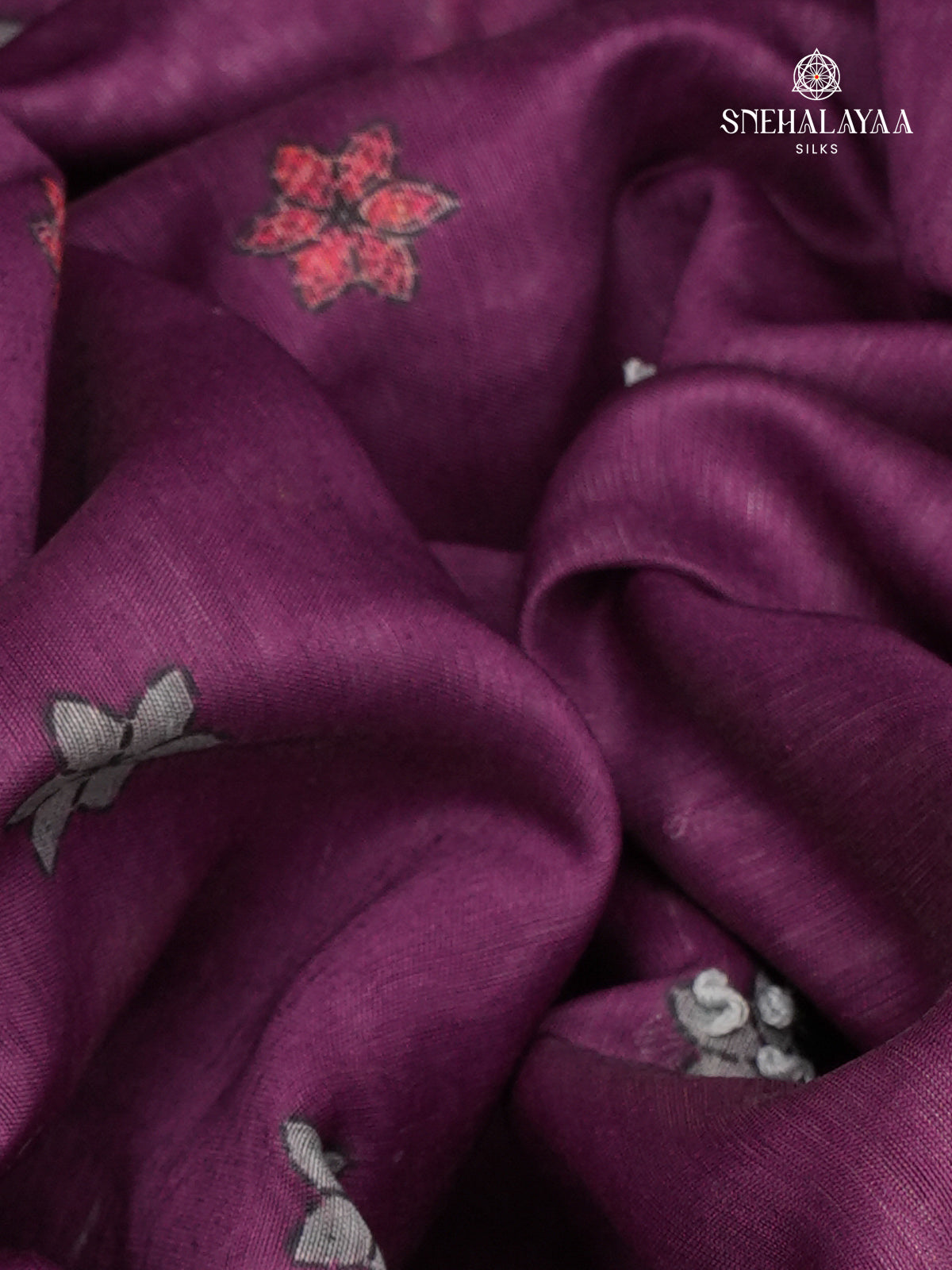 Violet Linen Embroidery Saree