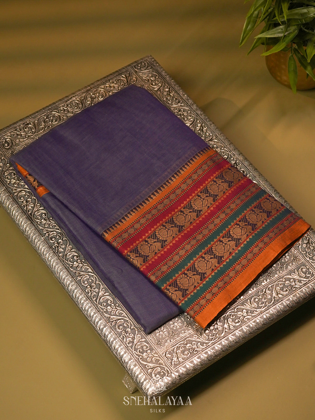 Blue Narayanpet Cotton Saree without Blouse