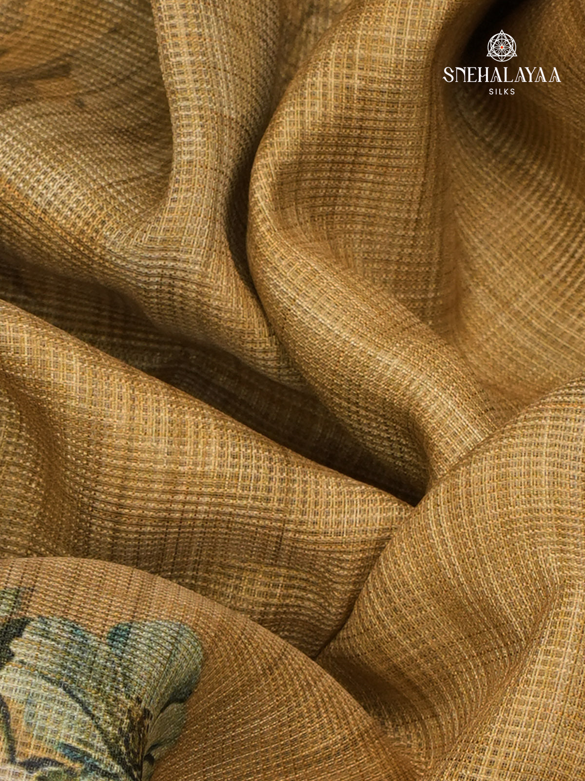 Mustard Yellow With Olive Green Printed Kota Saree