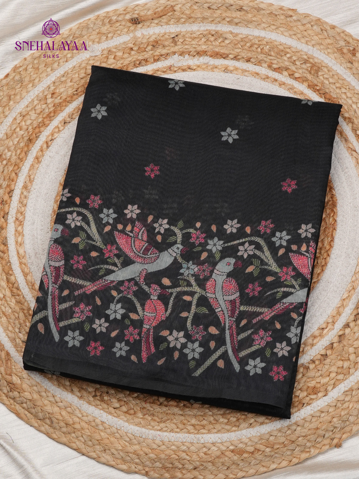 Black Printed Linen Saree