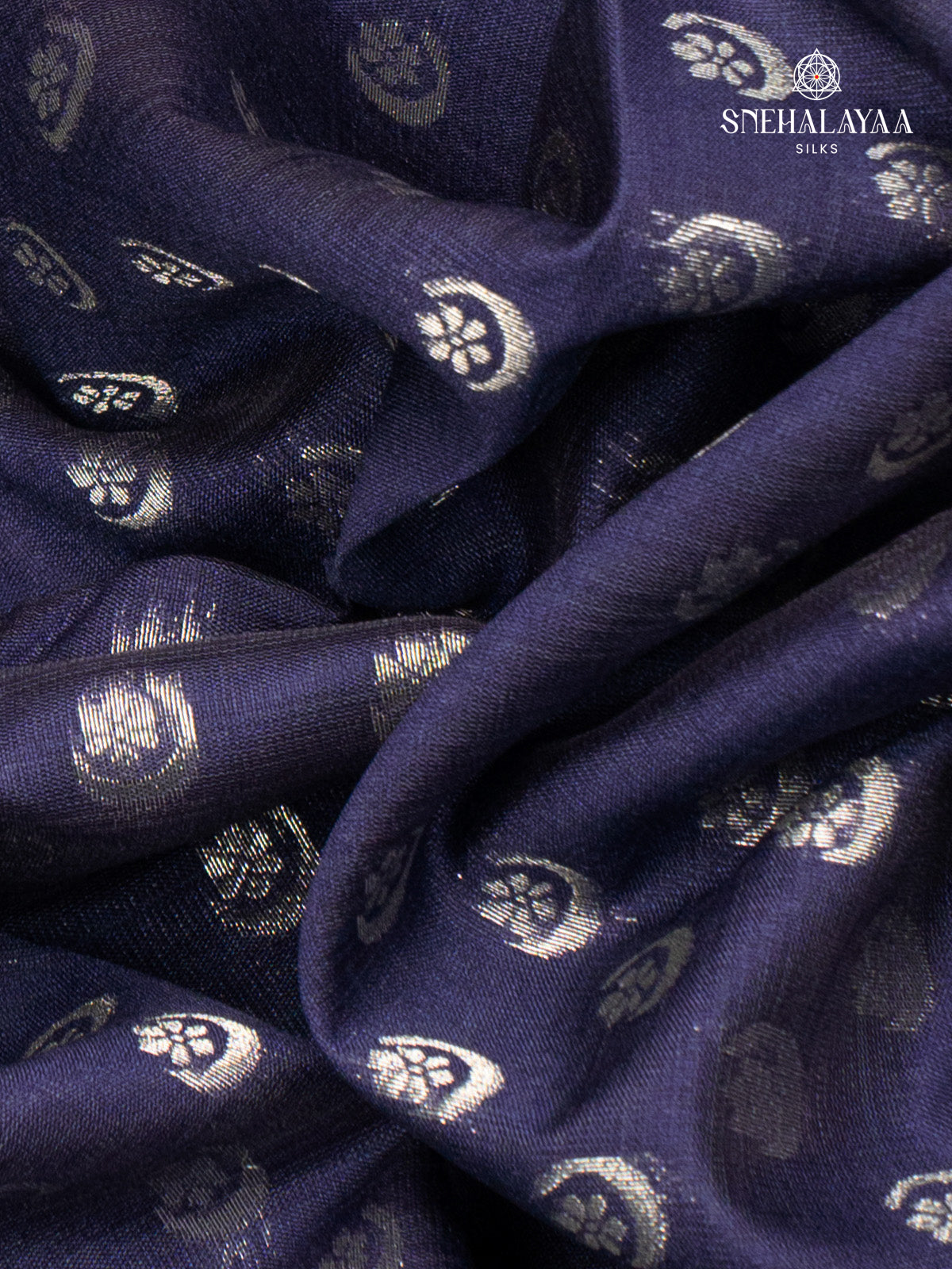 Navy Blue Banaras Jute Saree