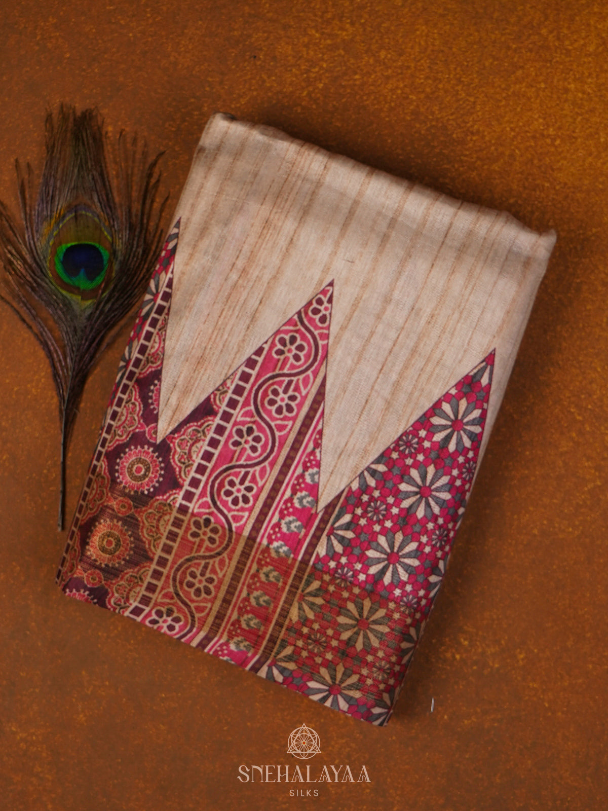 Beige Tussar Saree