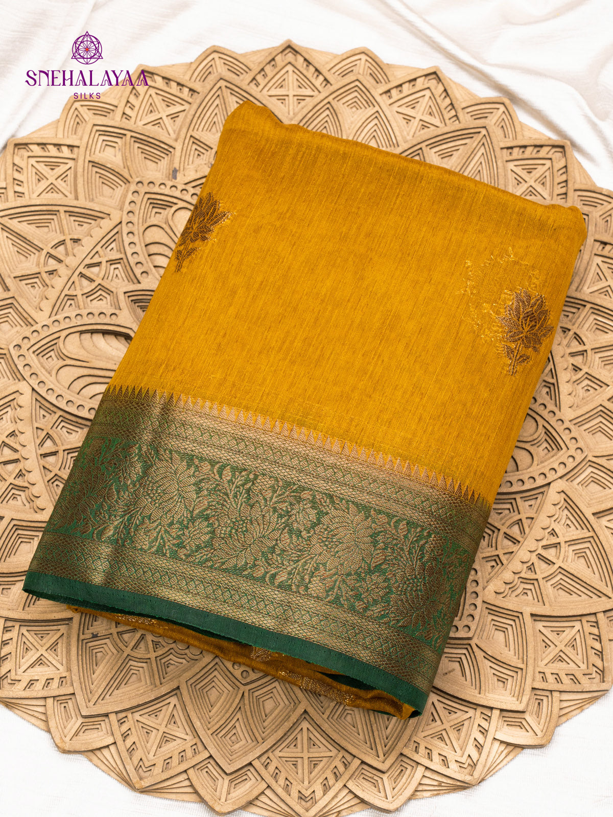 Mustard Banaras Jute Saree