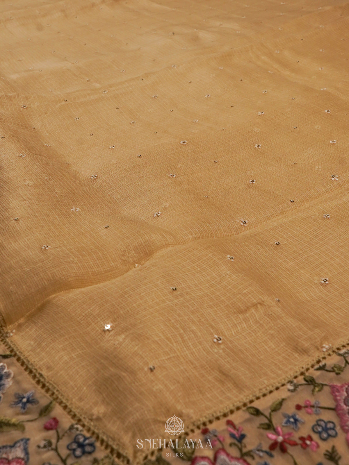 Mustard Yellow Kota Embroidery Saree