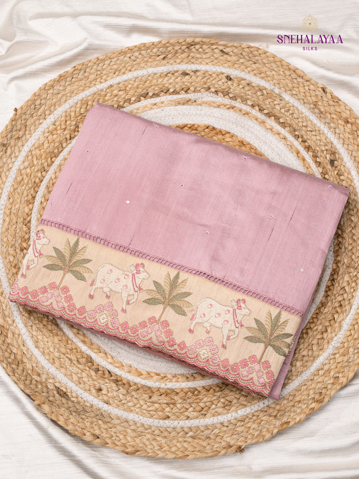 Pink Raw Silk Embroidery Saree