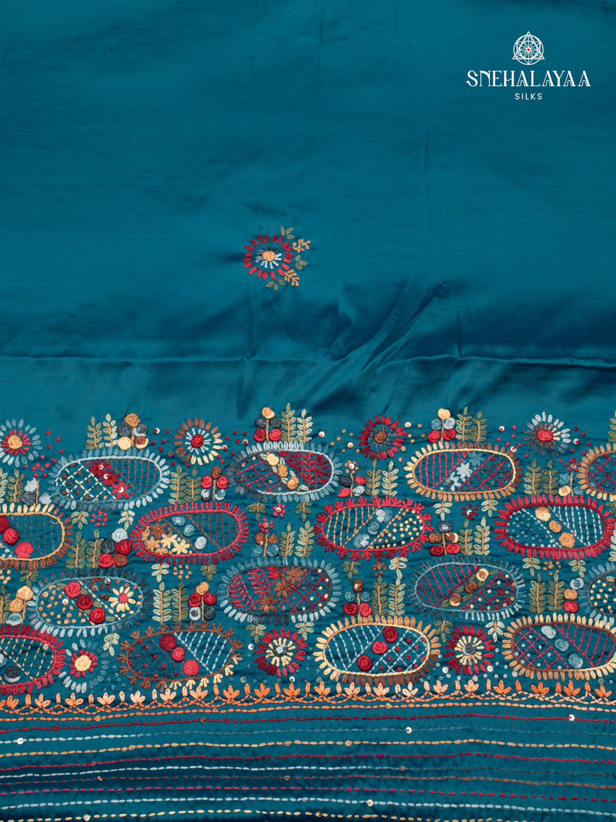 Blue Satin Embroidery Saree