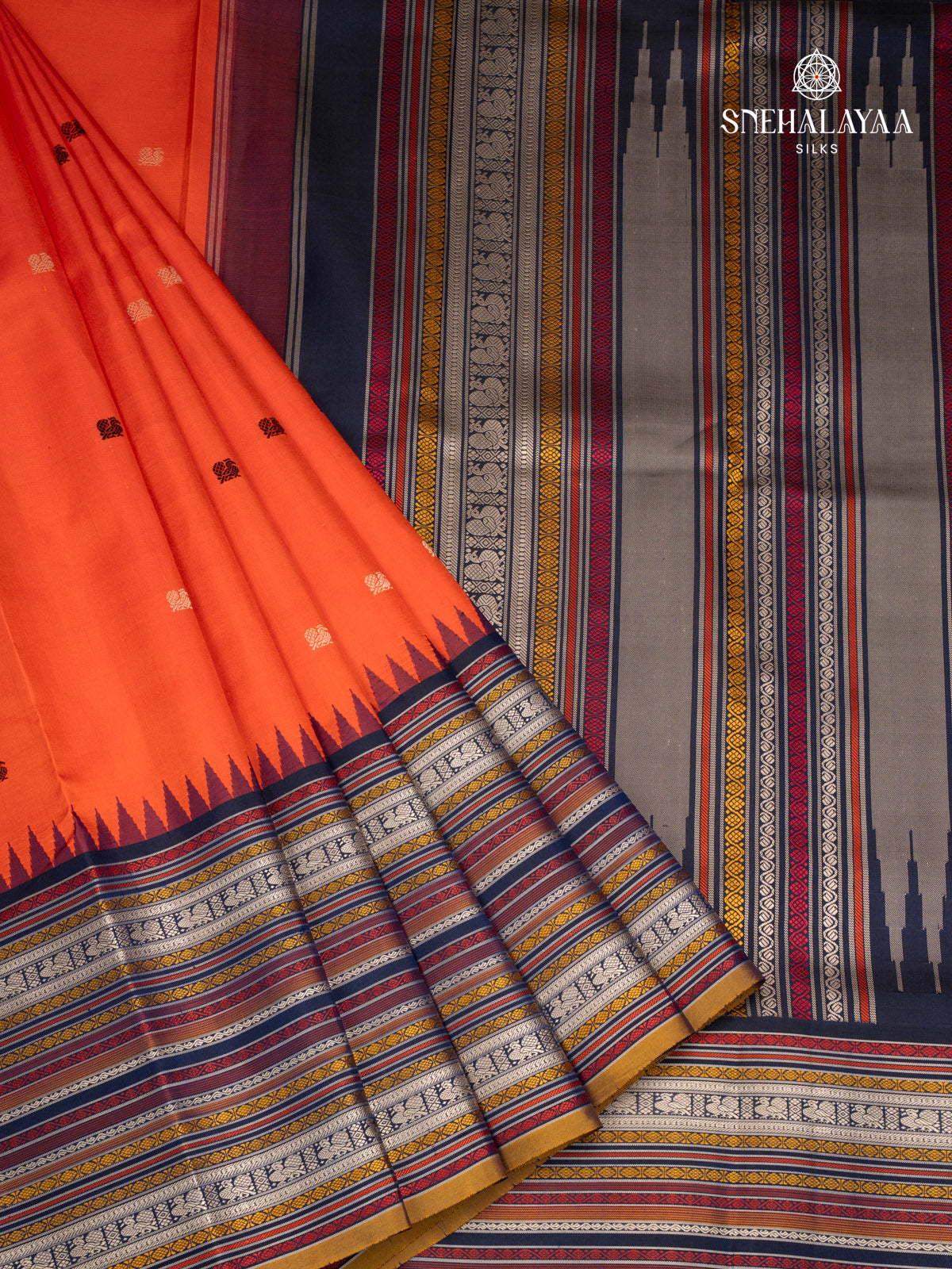 Rust Orange Kanjivaram Silk Saree