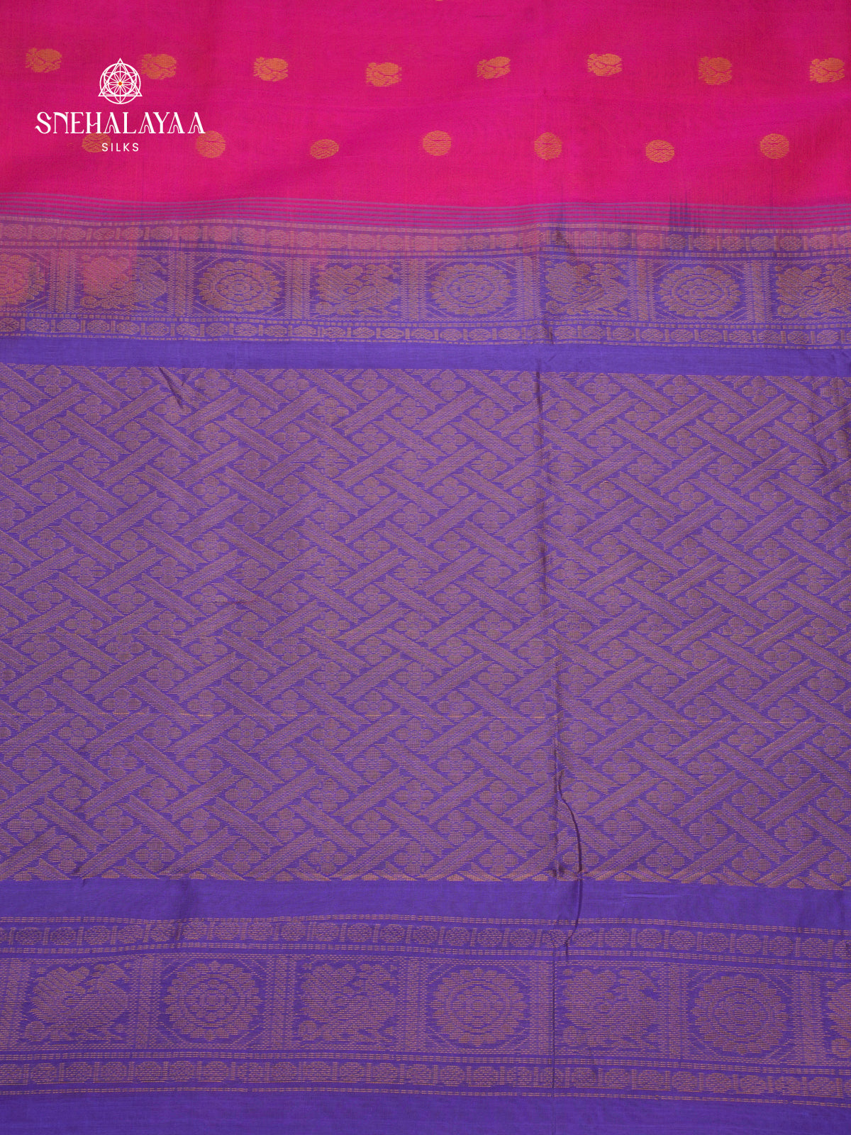 Bright Pink Kuppadam Silk Cotton Saree with Purple Zari Border