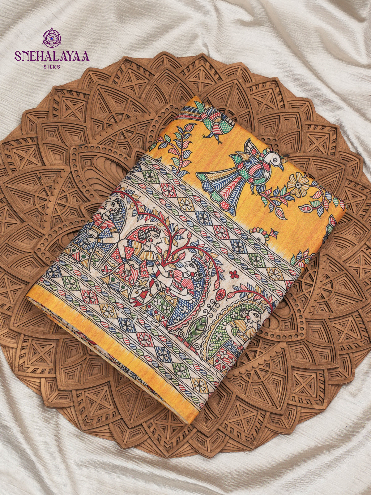 Yellow Madhubani Printed Saree