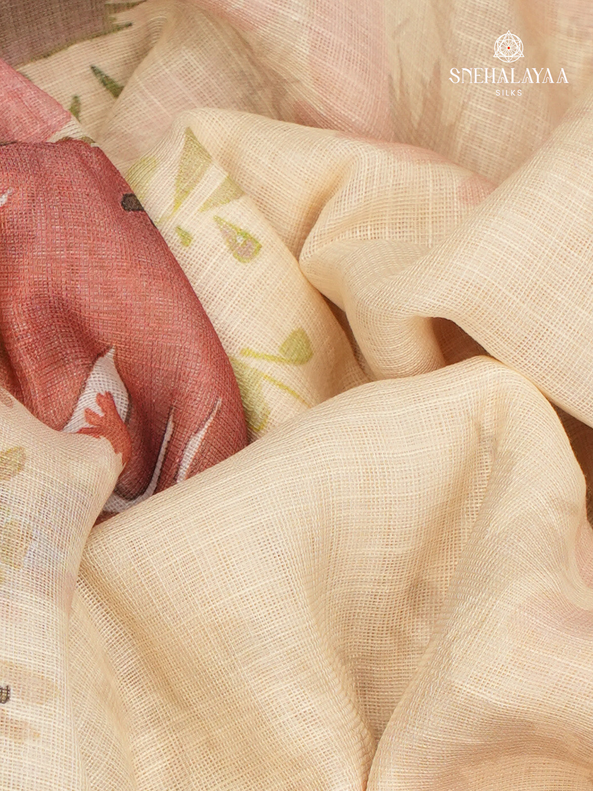 Sandal Printed Linen Saree