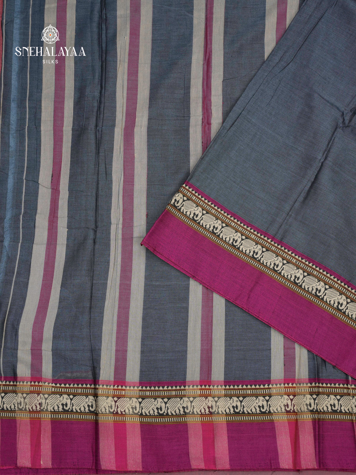 Charcoal Ash Narayanpet Cotton Saree without Blouse