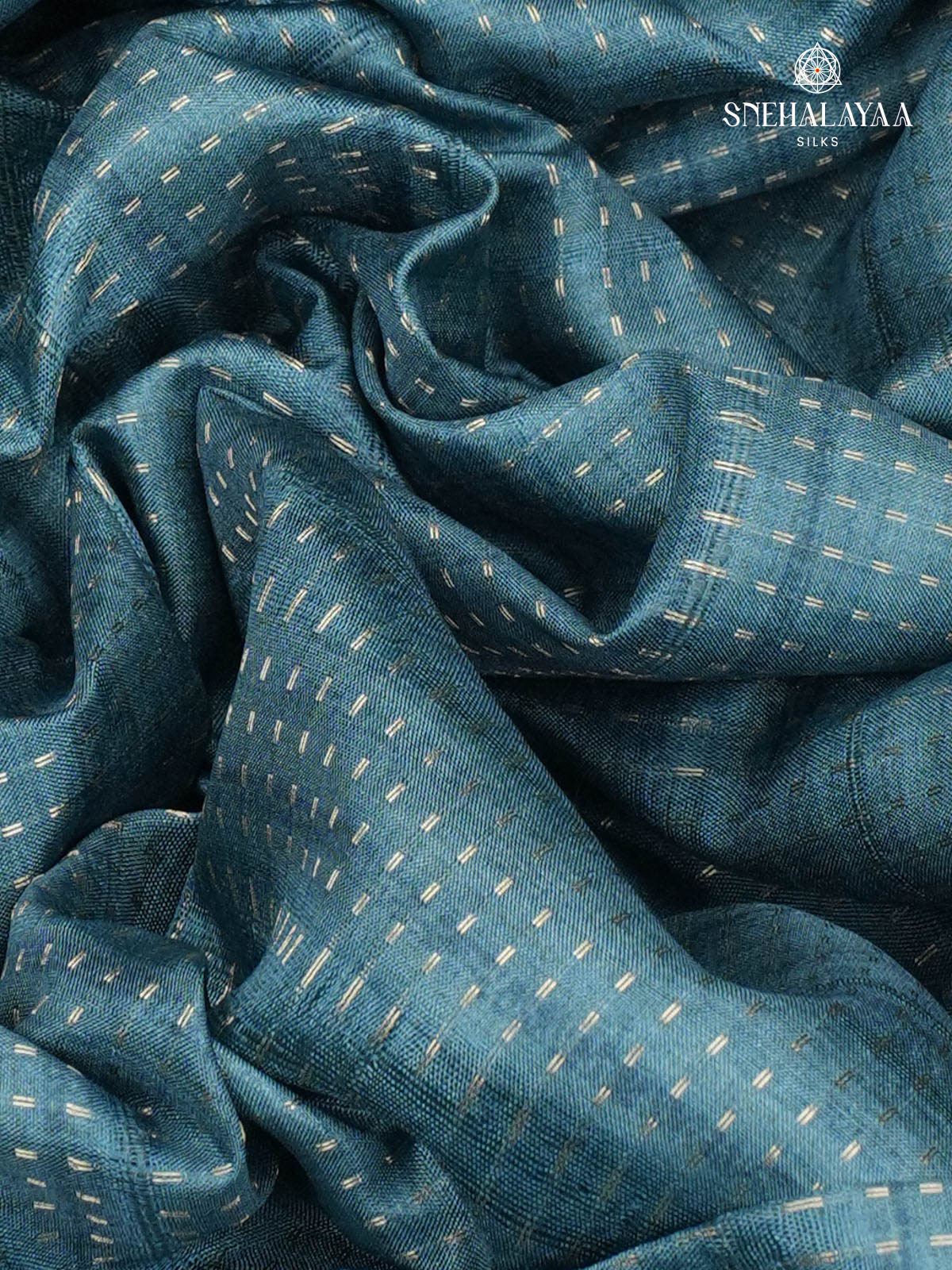 Teal Green Printed Tussar Saree