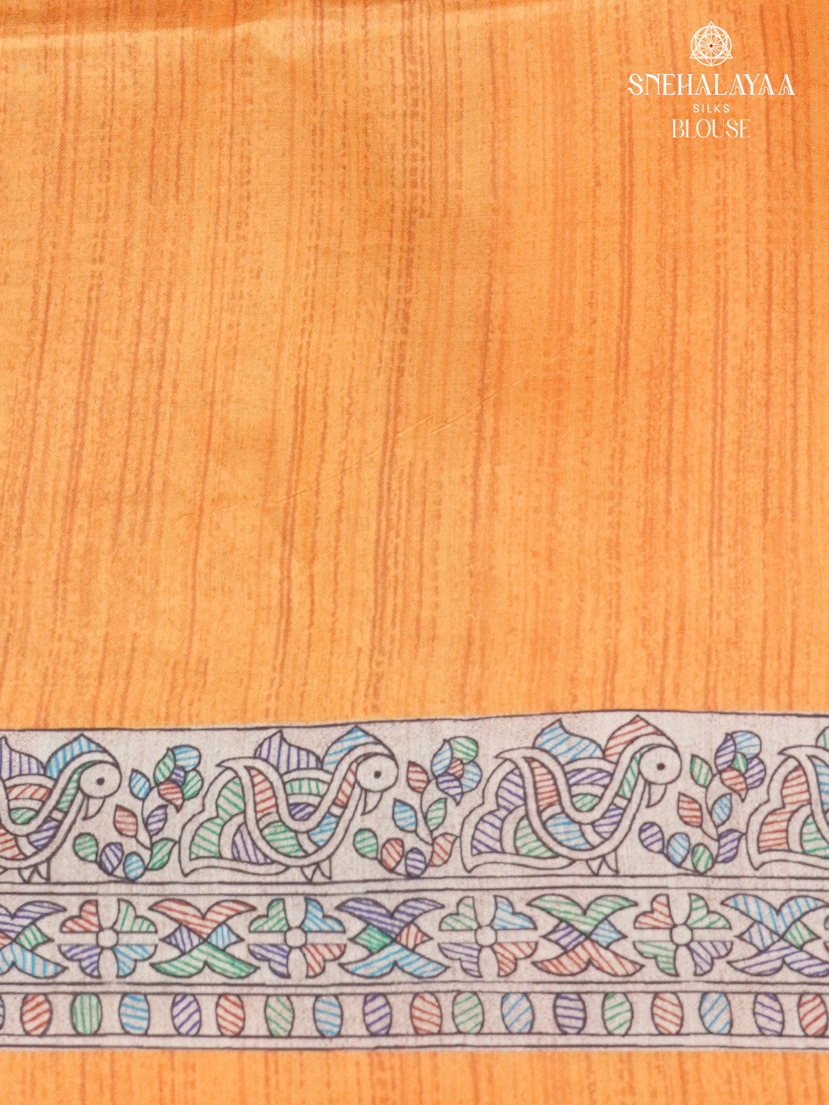 Beige With Orange Border Madhubani Saree