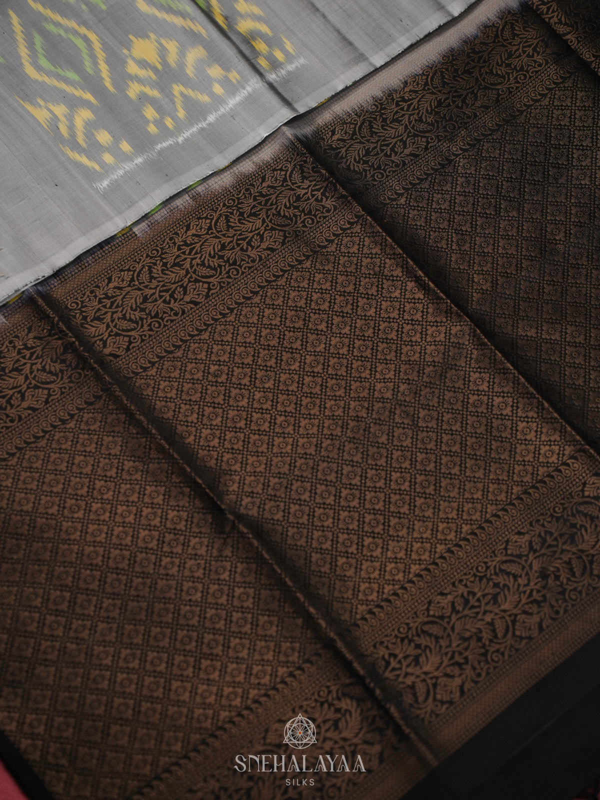 Grey Ikat Soft Silk Saree