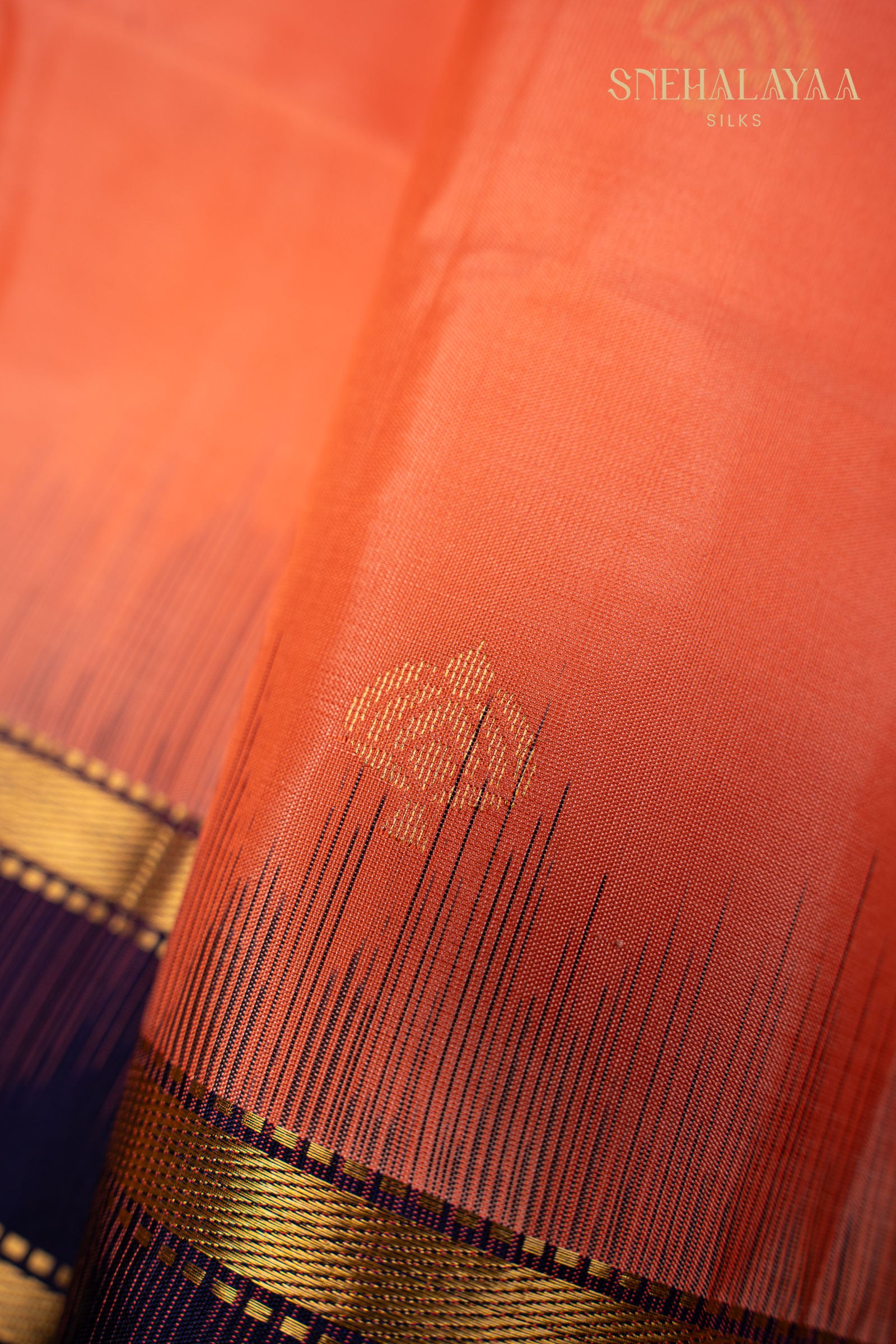 Coral Pink Kancheevaram Soft Silk Saree