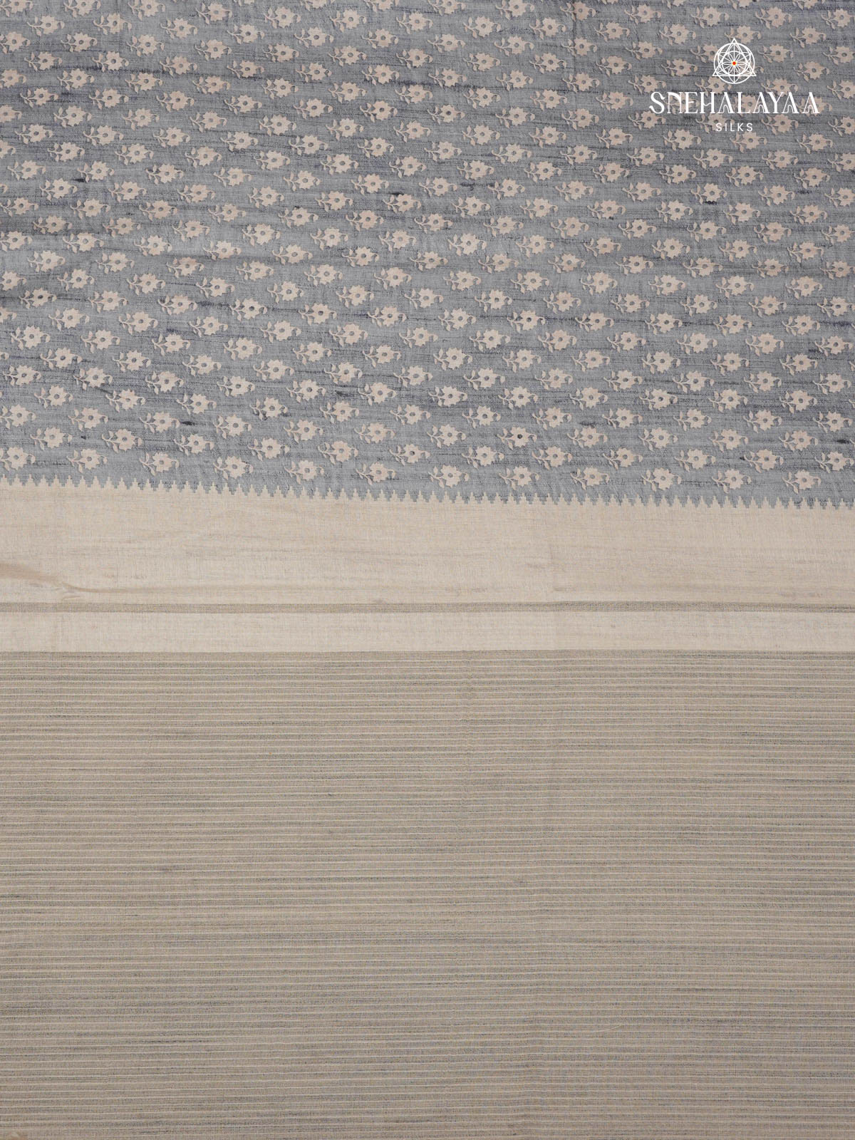 Grey Floral Printed Tussar Saree