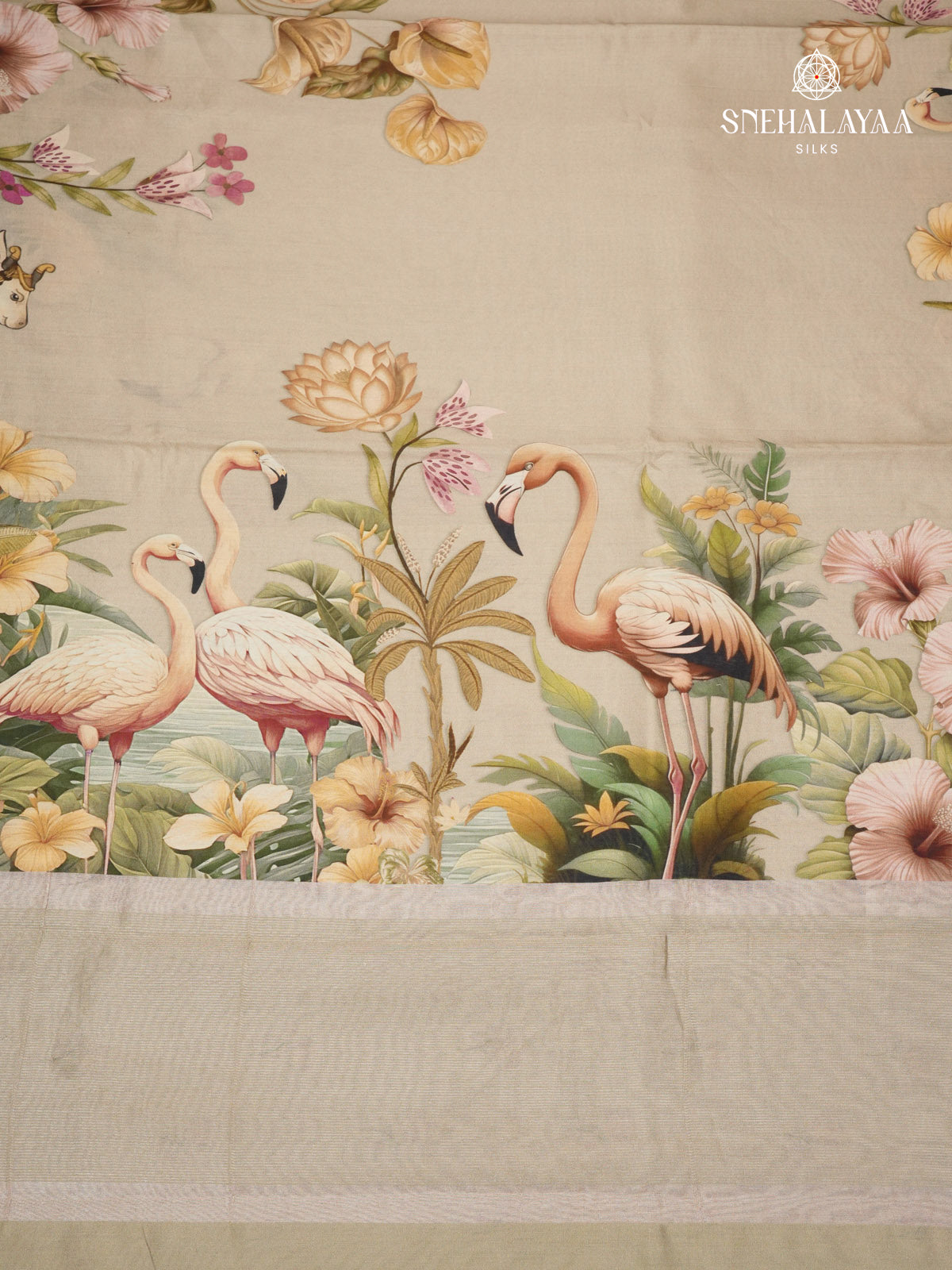 Beige Chiniya Silk Saree