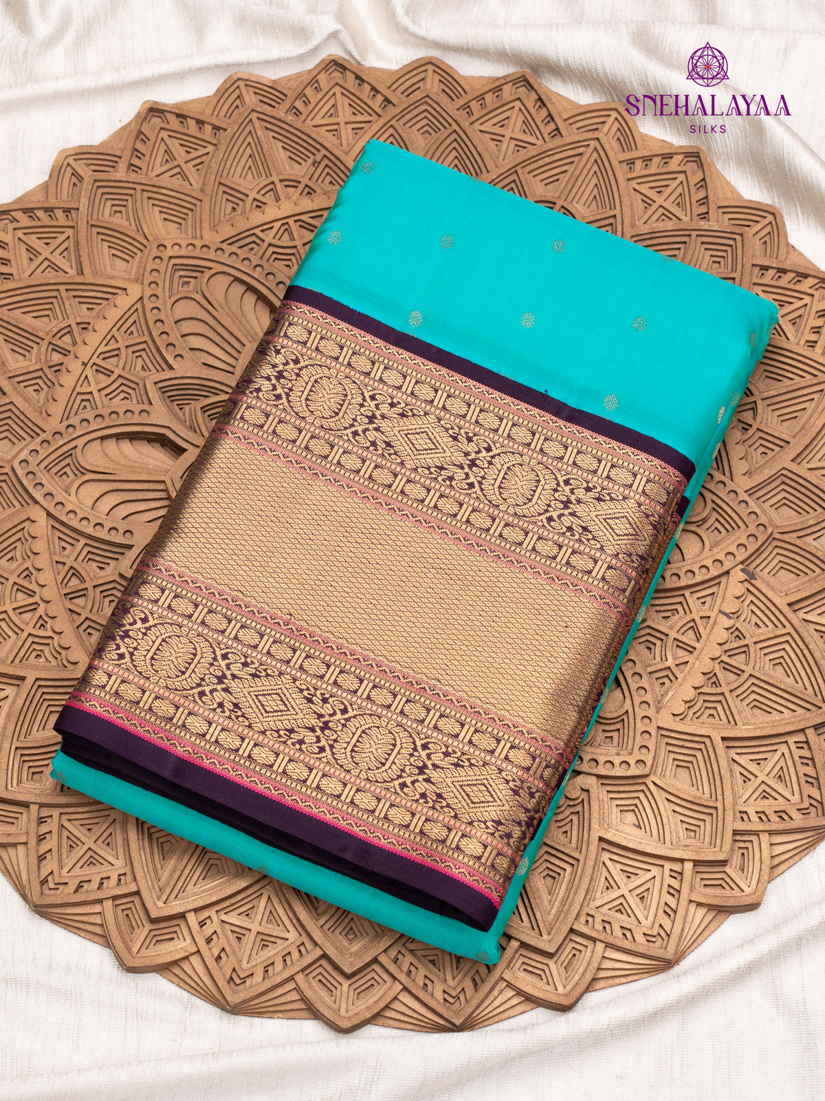 Cyan Blue Korvai Kanjivaram Silk Saree