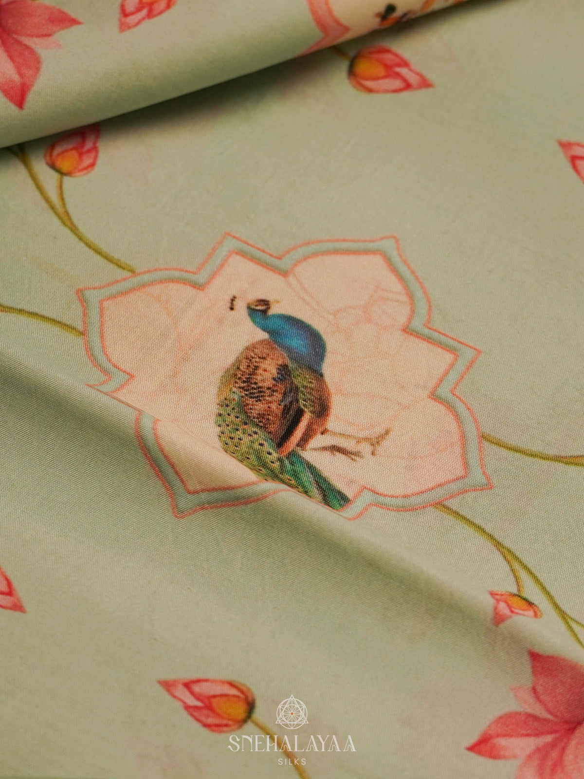 Pale Green Printed Kanjivaram Silk Saree