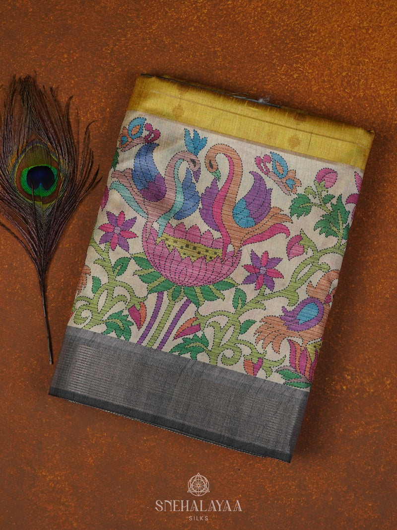 Yellow Munga Tussar Saree