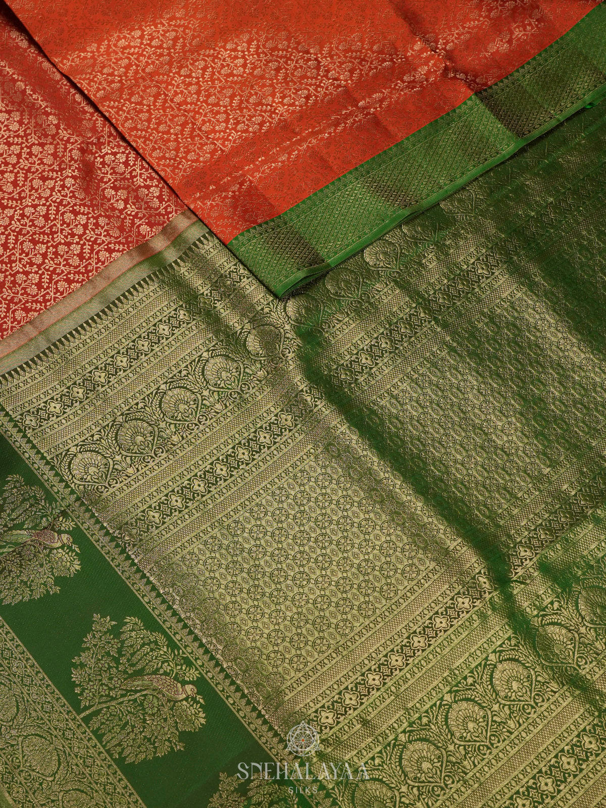 Orange Kanjivaram Silk Saree