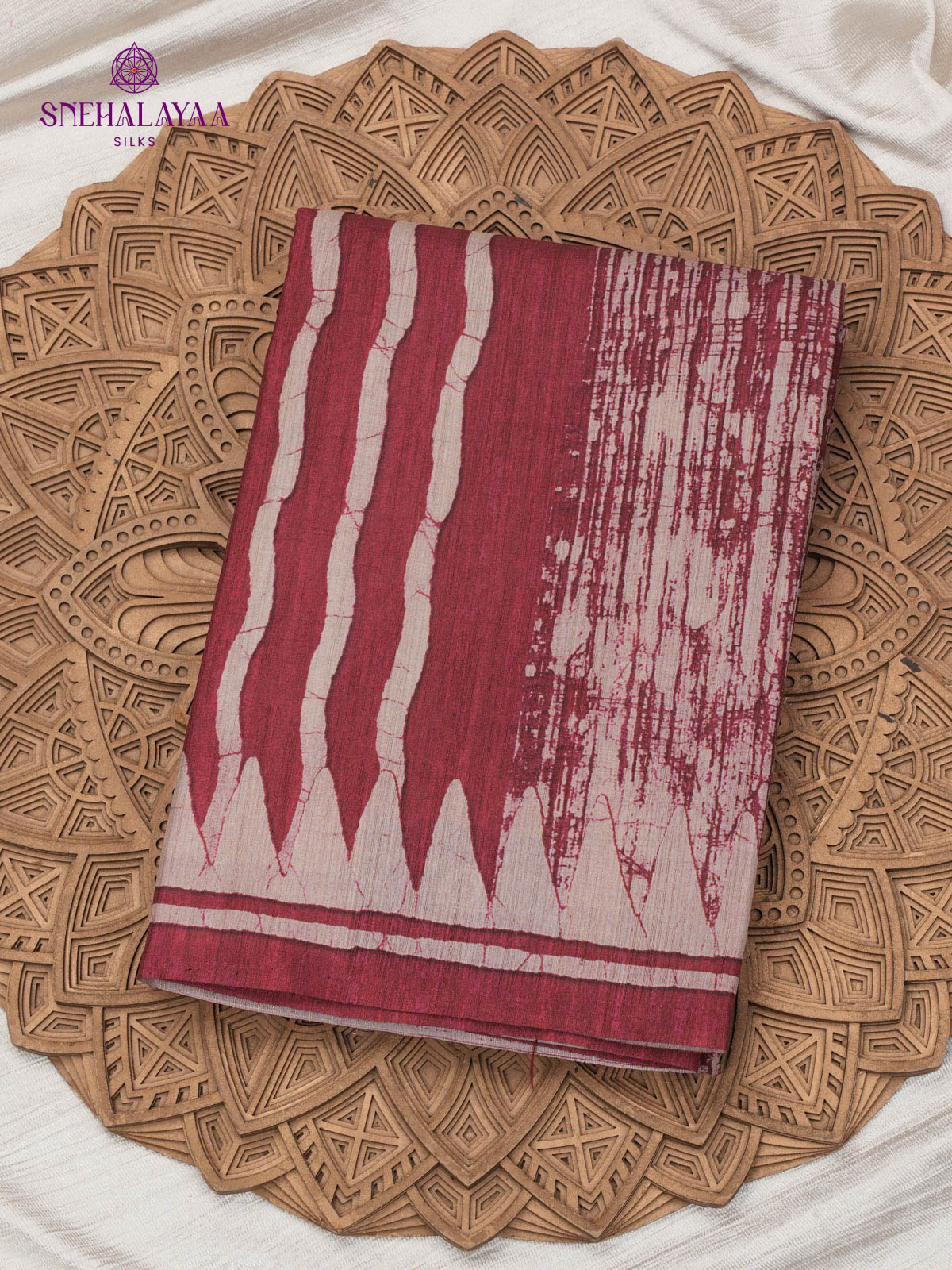 Maroon Printed Tussar Saree