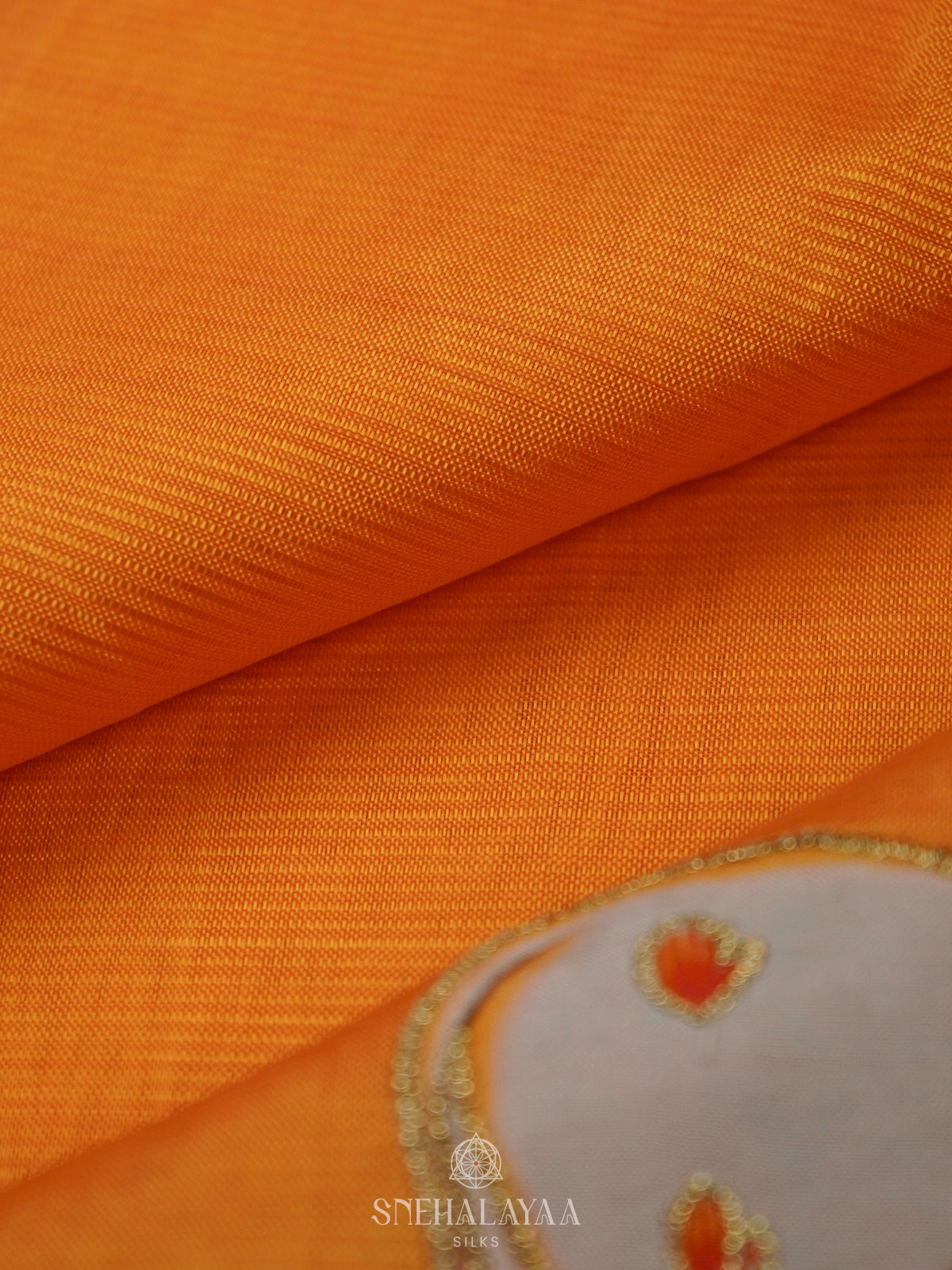 Orange Mangalgiri Silk Embroidery Saree