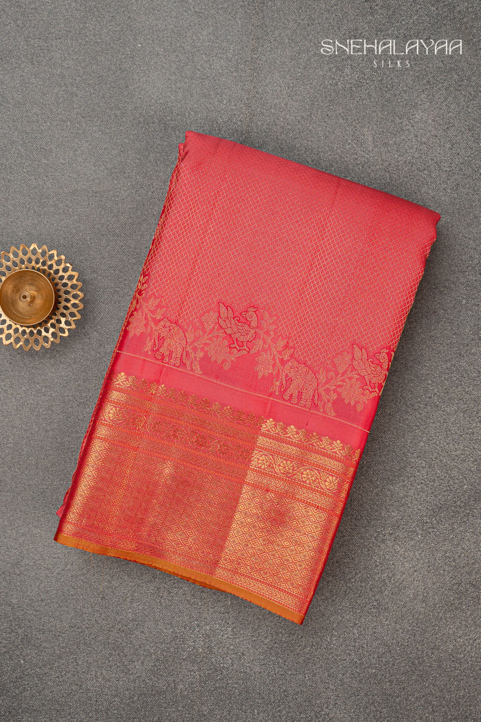 Rose Red Kancheevaram Silk Saree