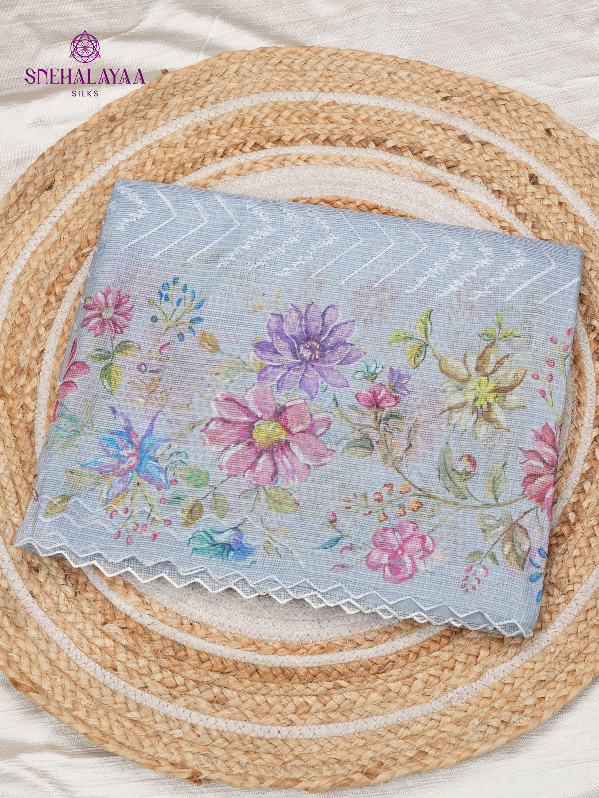 Pale Blue Kota Embroidery Saree