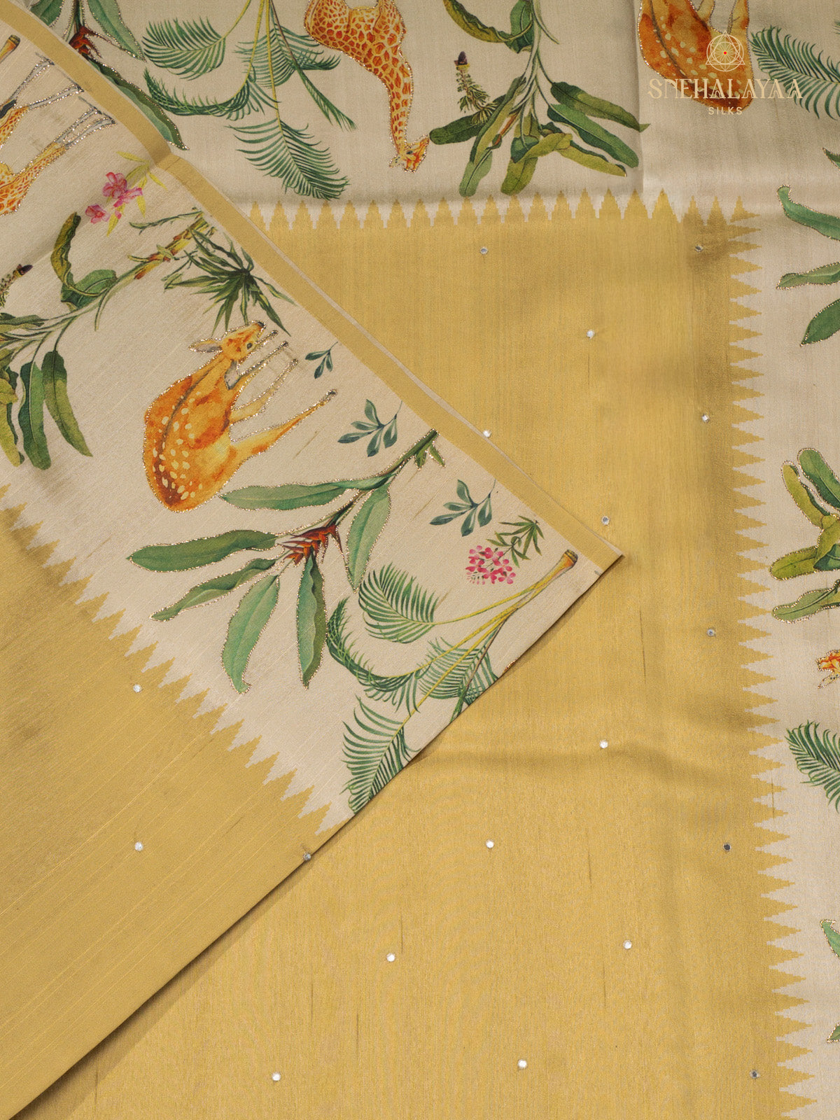 Yellow Raw Silk Embroidery Saree