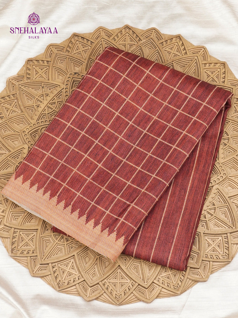 Maroon Tussar Saree