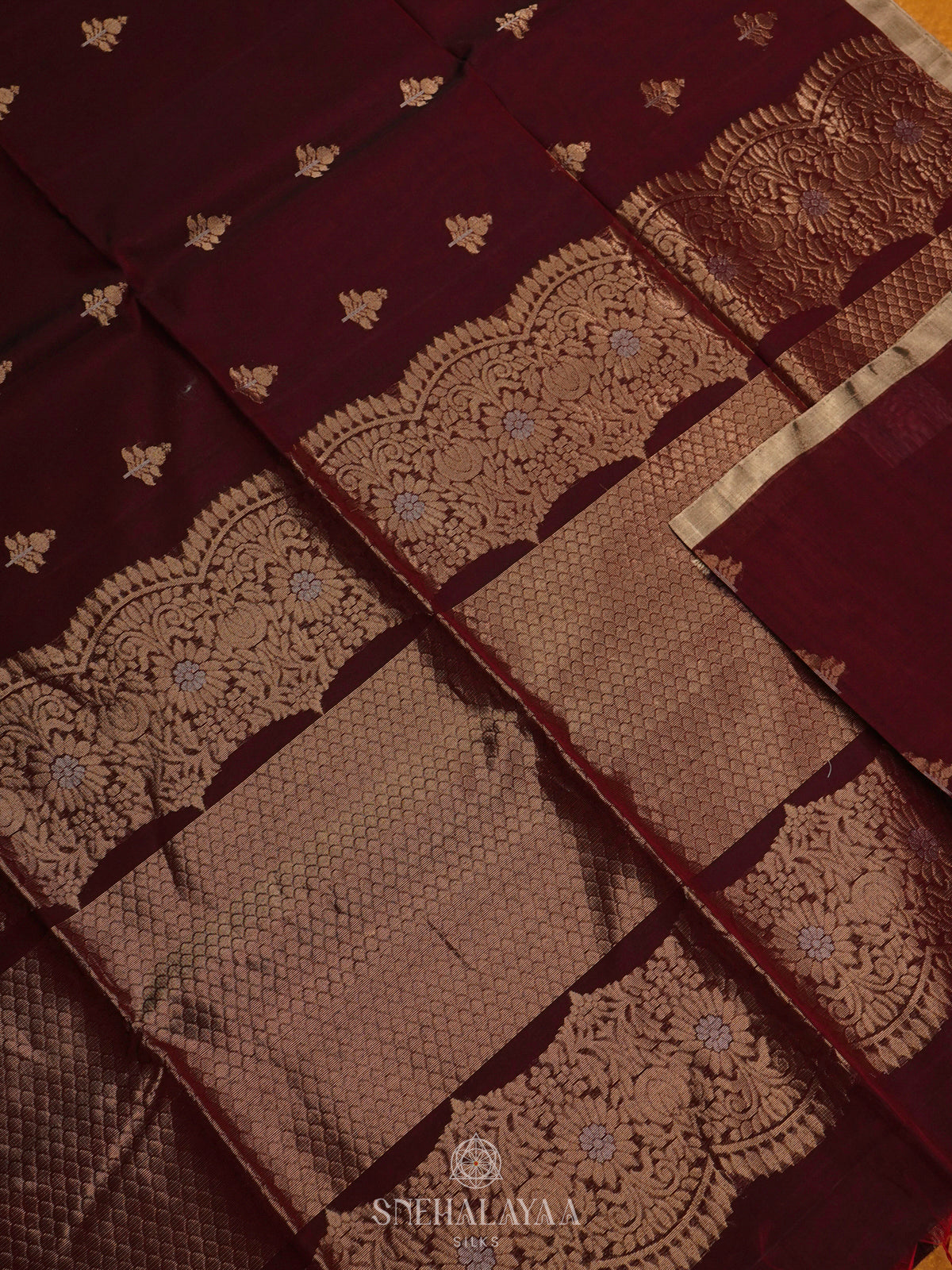 Maroon Kora Silk Cotton Saree
