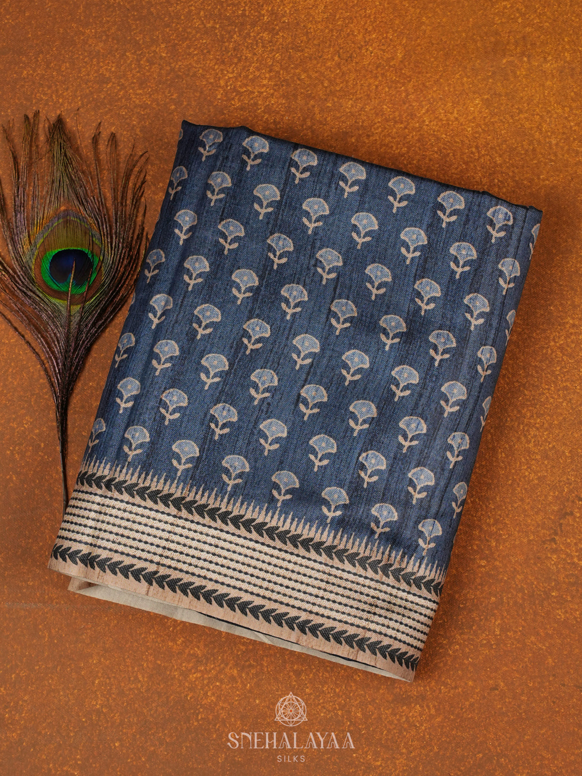 Blue Tussar Embroidery Saree