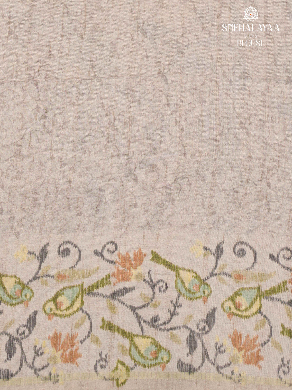 Lime Green Printed Tussar Saree