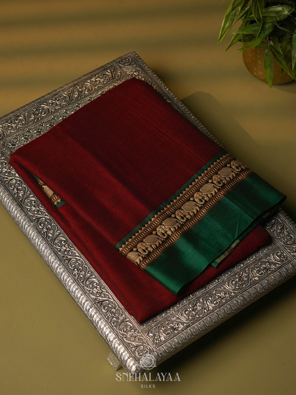 Maroon Narayanpet Cotton Saree without Blouse
